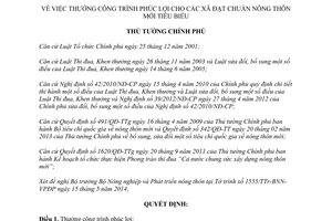 Quyết định 721/QĐ-TTg 2014 thưởng công trình phúc lợi cho xã đạt chuẩn nông thôn mới tiêu biểu