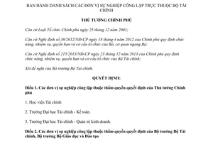 Quyết định 722/QĐ-TTg 2014 danh sách đơn vị sự nghiệp công lập trực thuộc Bộ Tài chính
