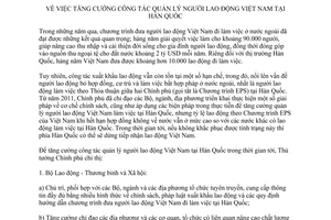 Chỉ thị 12/CT-TTg 2014 tăng cường công tác quản lý người lao động Việt Nam tại Hàn Quốc