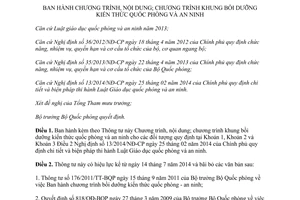 Thông tư 38/2014/TT-BQP chương trình bồi dưỡng kiến thức quốc phòng an ninh