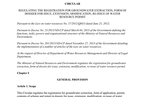 Circular No.27/2014/TT-BTNMT registration for groundwater extraction form of water resource permit