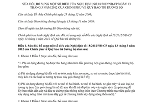 Nghị định 56/2014/NĐ-CP sửa đổi Nghị định 18/2012/NĐ-CP Quỹ bảo trì đường bộ