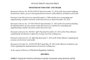 Decision No. 4887/QD-BCT 2014 on electricity selling price