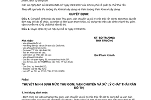 Quyết định 592/QĐ-BXD 2014 Định mức dự toán Thu gom vận chuyển xử lý chất thải rắn đô thị