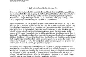 Công văn 239/ĐCKS-KS 2014 bổ sung tài liệu đánh giá trữ lượng tài nguyên quặng sắt còn lại Lạng Sơn