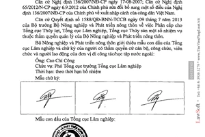 Công văn 2138/BNN-VP 2014 giới thiệu mẫu con dấu chữ ký Tổng cục Lâm nghiệp