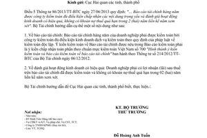 Công văn 5960/BTC-TCHQ 2014 hướng dẫn thực hiện Thông tư 86/2013/TT-BTC điều kiện kế toán tài chính