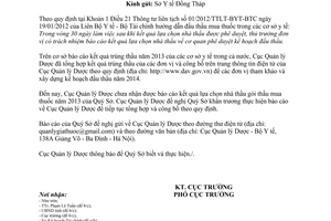 Công văn 7627/QLD-GT 2014 báo cáo kết quả lựa chọn nhà thầu gói thầu mua thuốc 2013