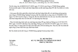 Công văn 6135/BTC-CST 2014 thuế suất thuế nhập khẩu ưu đãi mặt hàng nhựa PP