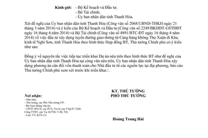 Công văn 685/TTg-KTN 2014 xây dựng tuyến đường Cảng hàng không Thọ Xuân đi Khu kinh tế Nghi Sơn