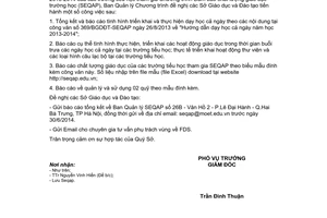 Công văn 160/BGDĐT-SEQAP báo cáo tổng kết FDS năm học 2013-2014 trường tiểu học tham gia SEQAP