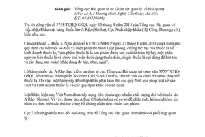 Công văn 325/XNK-XXHH năm 2014 nhập khẩu mặt hàng thuốc lào Ả Rập Shisha