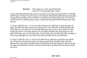 Công văn 2090/UBND-THKH năm 2014 điều chỉnh phương hướng nhiệm vụ phát triển Hồ Chí Minh đến 2020