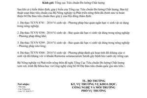 Công văn 2349/BNN-KHCN 2014 đề nghị công bố tiêu chuẩn quốc gia