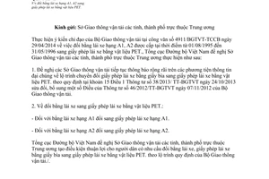 Công văn 2236/TCĐBVN-QLPT&NL 2014 đổi bằng lái xe A1 A2 sang giấy phép lái xe bằng vật liệu PET