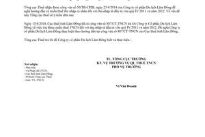 Công văn 1906/TCT-TNCN năm 2014 thuế thu nhập cá nhân đối với thu nhập từ đầu tư vốn