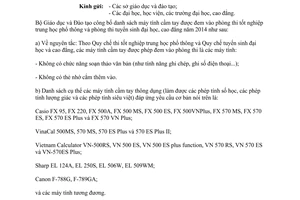 Công văn 2683/BGDĐT-CNTT 2014 danh sách máy tính cầm tay được đem vào phòng thi