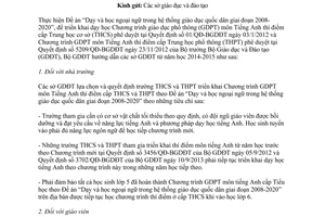 Công văn 2653/BGDĐT-GDTrH 2014 triển khai dạy học tiếng Anh cấp THCS THPT Đề án Ngoại ngữ Quốc gia 2020