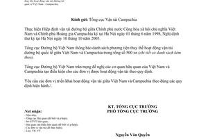 Công văn 2398/TCĐBVN-VT năm 2014 phương tiện thay thế vận tải đường bộ Việt Nam Campuchia