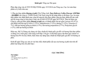 Công văn 1197/ATTP-KN năm 2014 nguyên liệu phụ gia thực phẩm Hương cà phê
