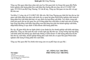 Công văn 5990/TCHQ-GSQL năm 2014 Phiếu kiểm nghiệm chất lượng phân bón xuất khẩu theo 2114/BCT-HC