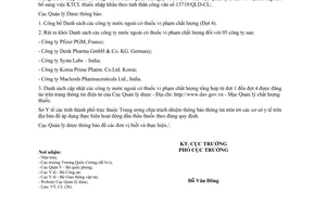 Công văn 8787/QLD-CL 2014 công bố công ty nước ngoài thuốc vi phạm chất lượng