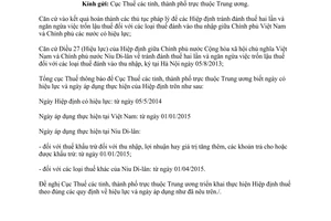 Công văn 1966/TCT-HTQT 2014 thông báo hiệu lực Hiệp định thuế Việt Nam Niu Di-lân