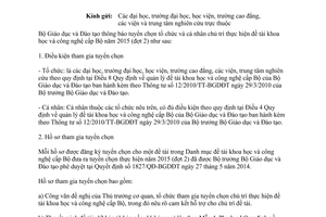 Công văn 2764/BGDĐT-KHCNMT 2014 chọn tổ chức cá nhân chủ trì đề tài khoa học công nghệ cấp Bộ 2015