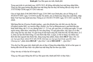 Công văn 6176/TCHQ-TXNK năm 2014 hướng dẫn phân loại mặt hàng Đại táo