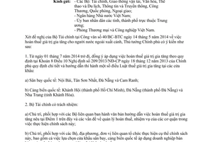 Công văn 806/TTg-KTTH 2014 hoàn thuế giá trị gia tăng cho người nước ngoài xuất cảnh