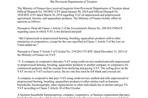 Official dispatch 5904/BTC-TCT VAT farming breeding and aquaculture products