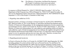 Official Dispatch 5854/BTC-TCT 2014 on taxes on revenues from forest environmental services