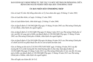 Quyết định 08/2014/QĐ-UBND thủ tục mức hỗ trợ phí khám chữa bệnh người nghèo Đồng Tháp