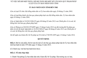 Quyết định 904/QĐ-UBND 2014 bãi bỏ một phần toàn bộ văn bản pháp luật Bến Tre