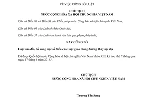 Lệnh công bố Luật giao thông đường thủy nội địa sửa đổi 2014