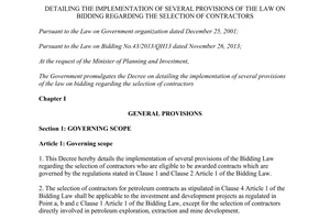 Decree No. 63/2014/ND-CP several provisions of the Law on Bidding regarding the selection of contractors
