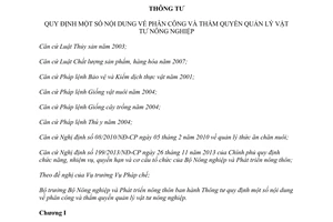 Thông tư 20/2014/TT-BNNPTNT phân công thẩm quyền quản lý vật tư nông nghiệp