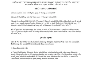 Quyết định 1054/QĐ-TTg 2014 phát triển hệ thống thông tin duyên hải Việt Nam đến 2020 định hướng 2030