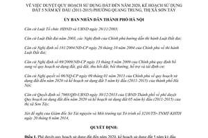 Quyết định 3467/QĐ-UBND 2014 quy hoạch sử dụng đất 2020 kế hoạch 2011 2015 Quang Trung Hà Nội