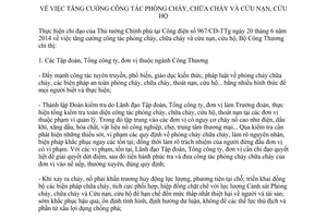 Chỉ thị 20/CT-BCT 2014 tăng cường phòng chữa cháy cứu nạn cứu hộ