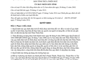 Quyết định 32/2014/QĐ-UBND diện tích tối thiểu được tách thửa đối với đất ở Thừa Thiên Huế