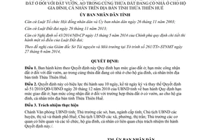 Quyết định 33/2014/QĐ-UBND hạn mức giao đất công nhận đất ở đối với đất vườn ao Thừa Thiên Huế