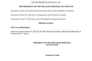 Order No. 11/2014/L-CTN promulgation of The Law on Bankruptcy