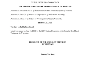 Order No. 14/2014/L-CTN promulgation of The Law on Public Investment