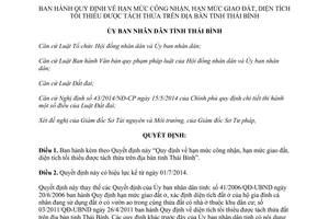 Quyết định 07/2014/QĐ-UBND hạn mức công nhận giao đất diện tích tối thiểu được tách thửa Thái Bình