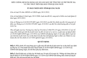 Quyết định 33/2014/QĐ-UBND điều chỉnh bảng giá xe máy thu lệ phí trước bạ Quảng Ngãi