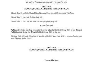 Lệnh công bố Nghị quyết gia nhập công ước quyền lợi trang thiết bị lưu động Nghị định thư trang thiết bị tàu bay