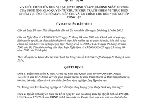 Quyết định 1346/QĐ-UBND 2014 điều chỉnh Quyết định 499/QĐ-UBND tự chủ đơn vị sự nghiệp Huế