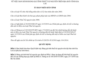 Quyết định 10/2014/QĐ-UBND Bảng giá tính thuế tài nguyên Gia Lai