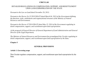 Circular No. 37/2014/TT-BTNMT compensation support resettlement upon land expropriation by the State